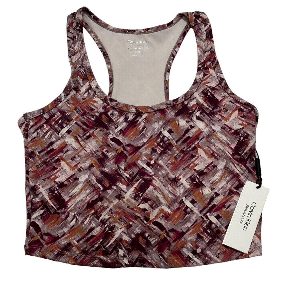 Calvin Klein Womens Size S Performance Print Racerback Crop‎ Tank Top NEW NWT